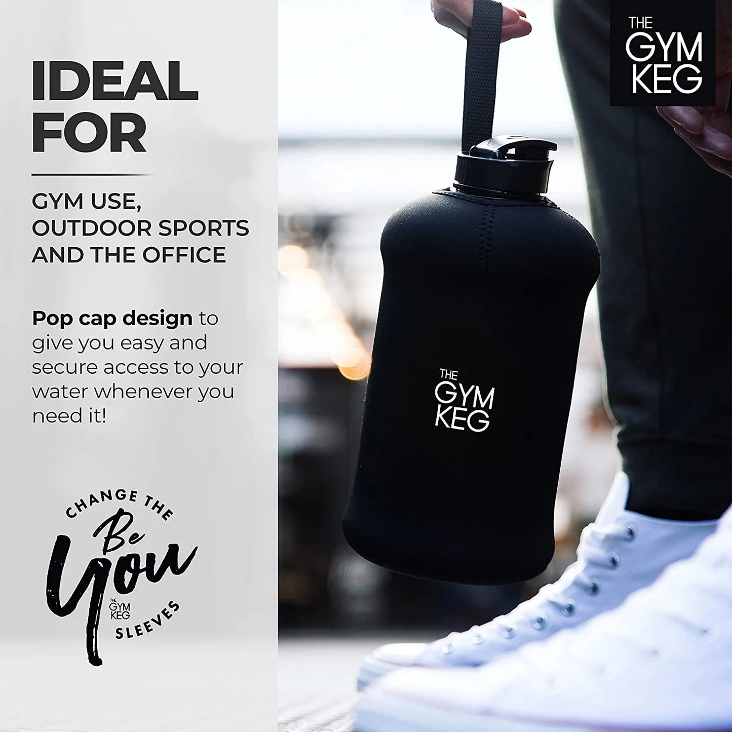 74Oz Half Gallon Water Bottle with Carry Handle, Leakproof, Eco-Friendly, Tritan BPA Free Plastic (Stealth Black)