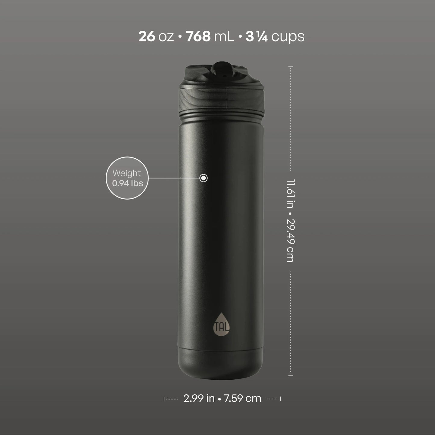Stainless Steel Ranger Water Bottle with Easy Sip Straw 26Oz, Black
