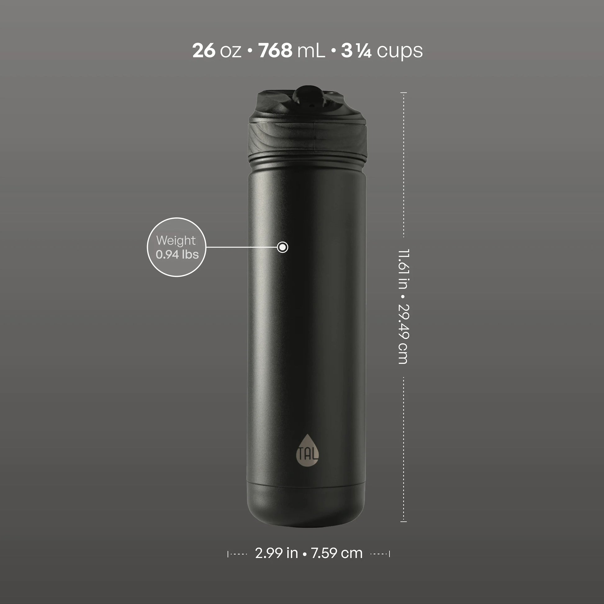 Stainless Steel Ranger Water Bottle with Easy Sip Straw 26Oz, Black