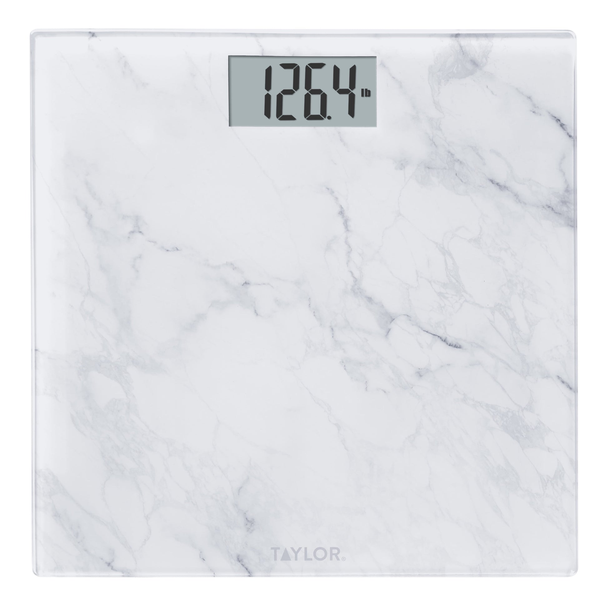 Taylor 11.8"X 11.8" Digital Glass Body Weight Scale Battery Powered, FSA HSA Eligible, 400 Lb Capacity, White Marble