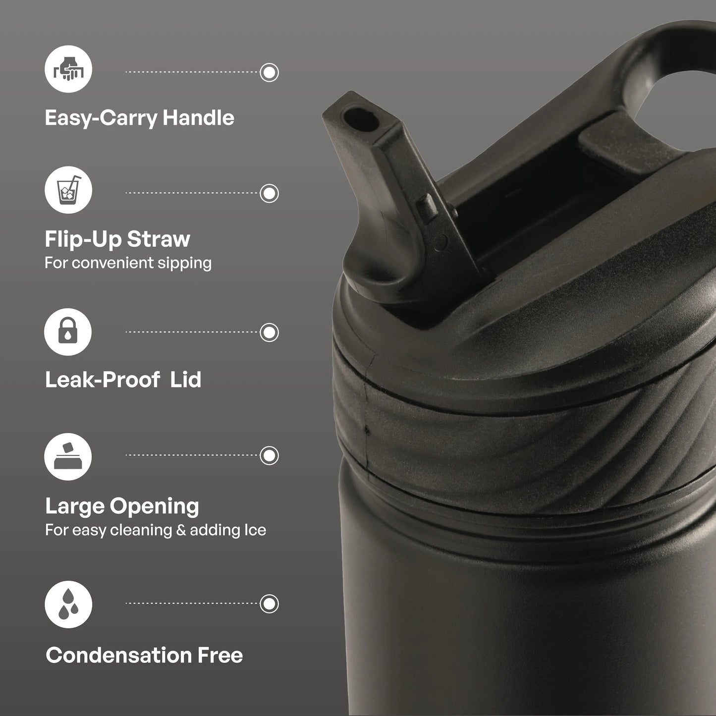 Stainless Steel Ranger Water Bottle with Easy Sip Straw 26Oz, Black